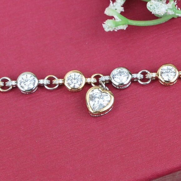 "Heart Charm Rose Gold+Silver Bracelet with Sparkling Crystals, XPBL0797 - Picture 12 of 12